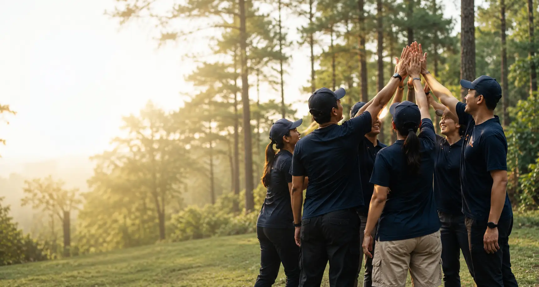 Tim SABA Organizer melakukan high five pada kegiatan outdoor perusahaan